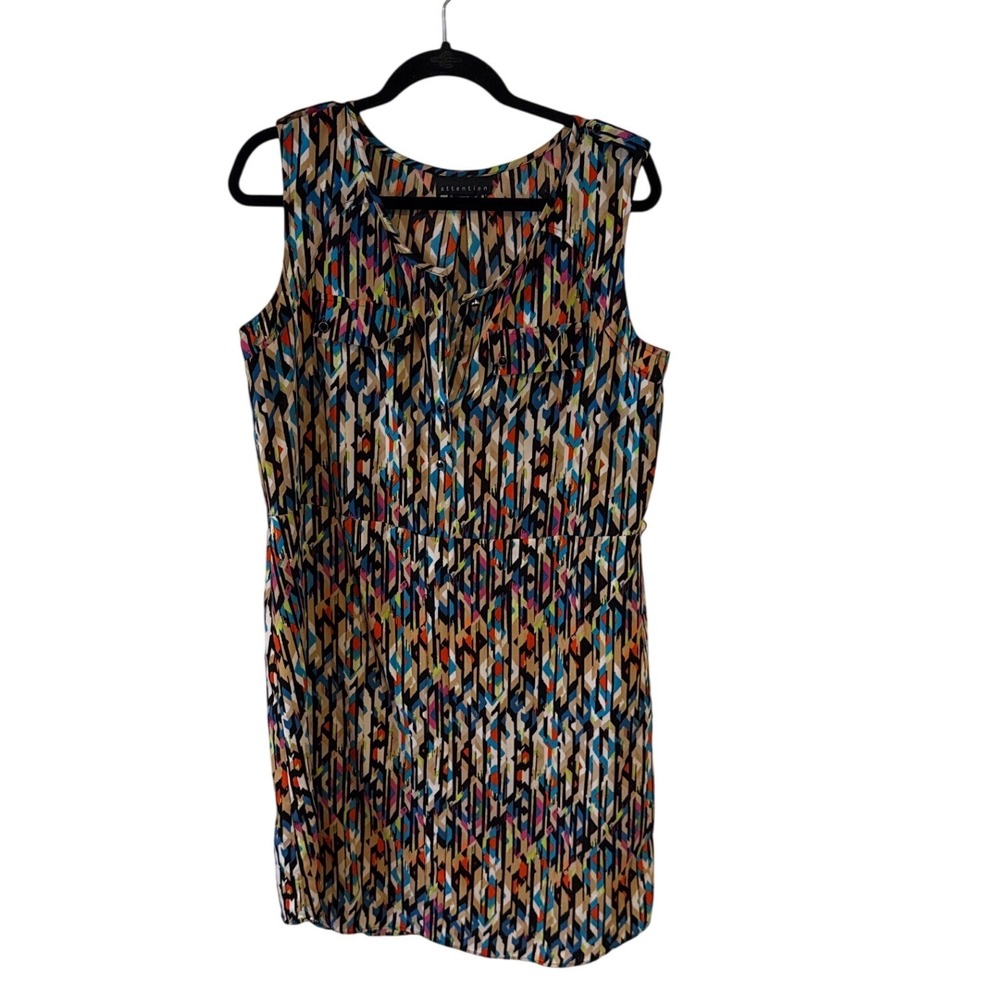 Attention Womens Large Geometric Chevron Sleeveless Shift Boho Dress Multi-Color